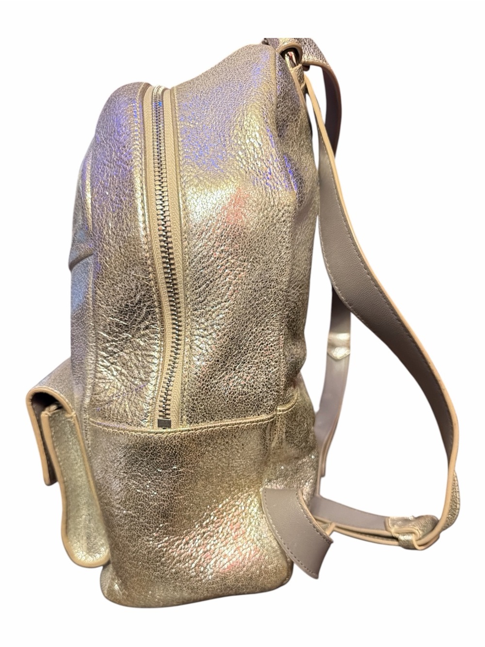 JIMMY CHOO Gold Metallic Leather Star Studded Cassie Backpack Handbag - Picture 2 of 9